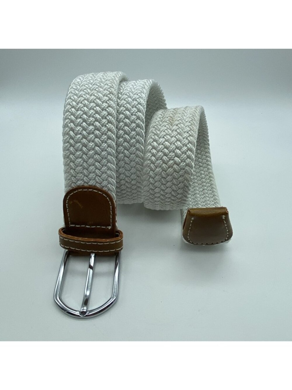 Hart Outfitters Men's White Stretch Canvas Belt Size 32 Leather Tabs 1.25"